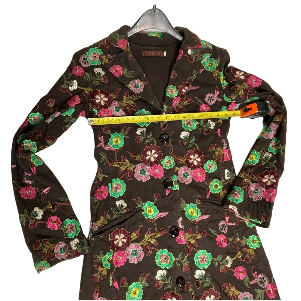 Last Chance Johnny Was Floral Embroidered Trench Coat XS Brown - Picture 13 of 13